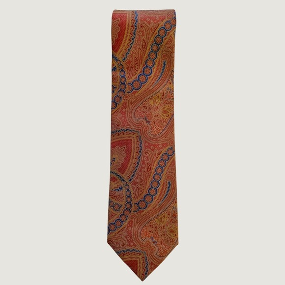 Paul Fredrick Other - 100% Silk Men's Paul Fredrick Orange, Apricot, Blue & Gold Paisley Brocade Tie